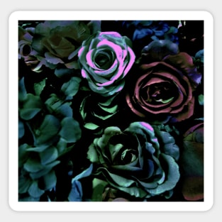 DARK ROSES HYDRANGEAS PINK GREEN PURPLE FLORAL ART DECO POSTER PRINT Sticker